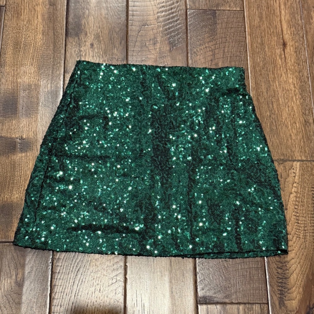 Tipsy Elves Emerald‎ Green Sequin Mini Skirt Women's Size L Holiday NWT